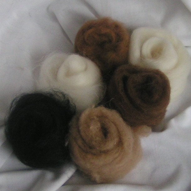 Mini BON BON NATCH Pack -  6 mini bon bons natural colors Sumptious Sweets Merino Mohair Roving Top Solids for Handspinning & Crafts