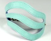 Leather Bracelet Cuff Mint and Blue Reversible