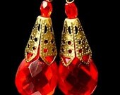 Scarlet Red Huge Faceted Briolette Drop Earrings