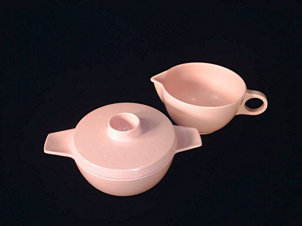 PINK CONFETTI vintage 50's melamine melmac creamer/sugar set