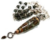 One of a Kind Sterling Silver, Lampwork Glass, Hematite, Pearl and Smokey Quartz Necklace