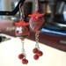 SALE....One of a Kind Sterling Silver, Coral, Vintage Lucite, Czech Glass, and Fabric Earrings