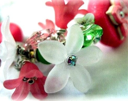 SALE......One of a Kind Sterling Silver, Polymer Clay, Vintage Lucite, Apple Green Turquoise, and Swarovski Crystal Bracelet