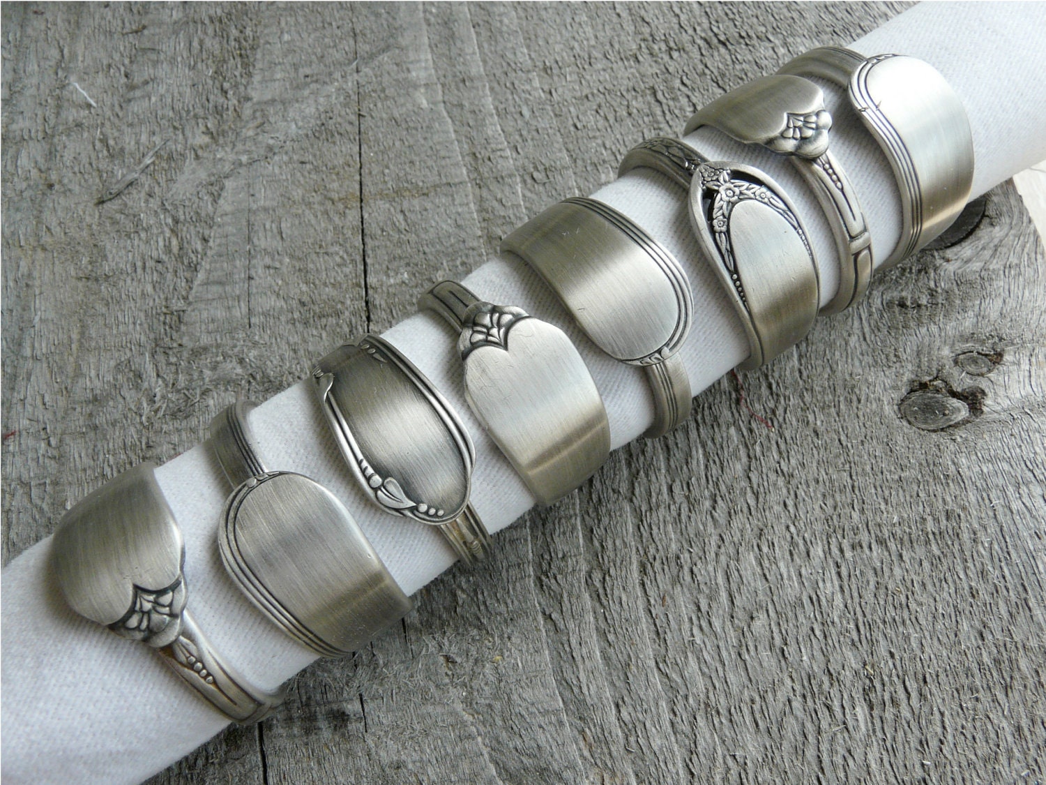 Napkin Rings, Antique Silver Spoon Patterns, Set of 8, Lot 10