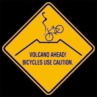 T Shirt  Bicycle Warning Sign Volcano Screened Water Based Ink S M L XL