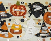 HALLOWEEN Pin Ornament PDF PATTERN  - primitive witch hat ghost party candy corn ornie pumpkin spider