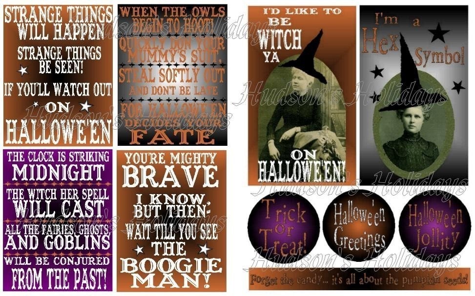 Halloween Witch Signs Collage 2 Sheets Pdf - Print art vintage photos sayings scrapbooking primitive digital