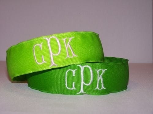 Embroidered 3 Letter Monogram Headband Custom Boutique Initials Personalized Adult Child Ribbon