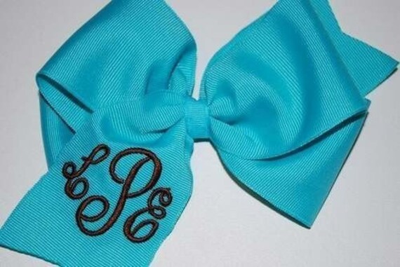 Embroidered Monogram Hair Bow Personalization Initial Script DARLING
