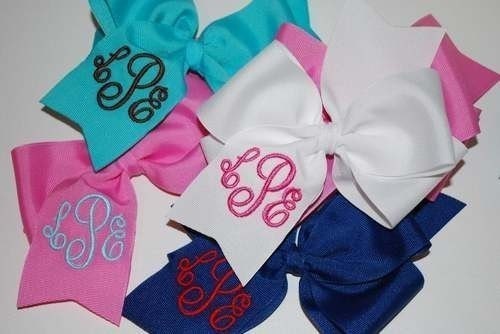 Embroidered Monogram Hair Bow Personalization Initial Script DARLING