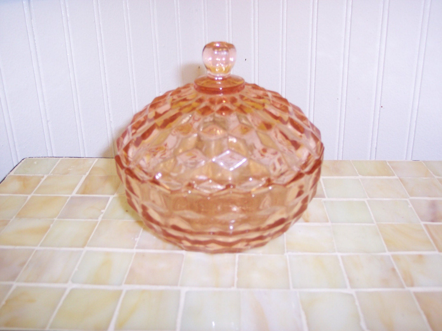 Pink Depression Glass Covered Candy Dish or Bowl by AlterStoff