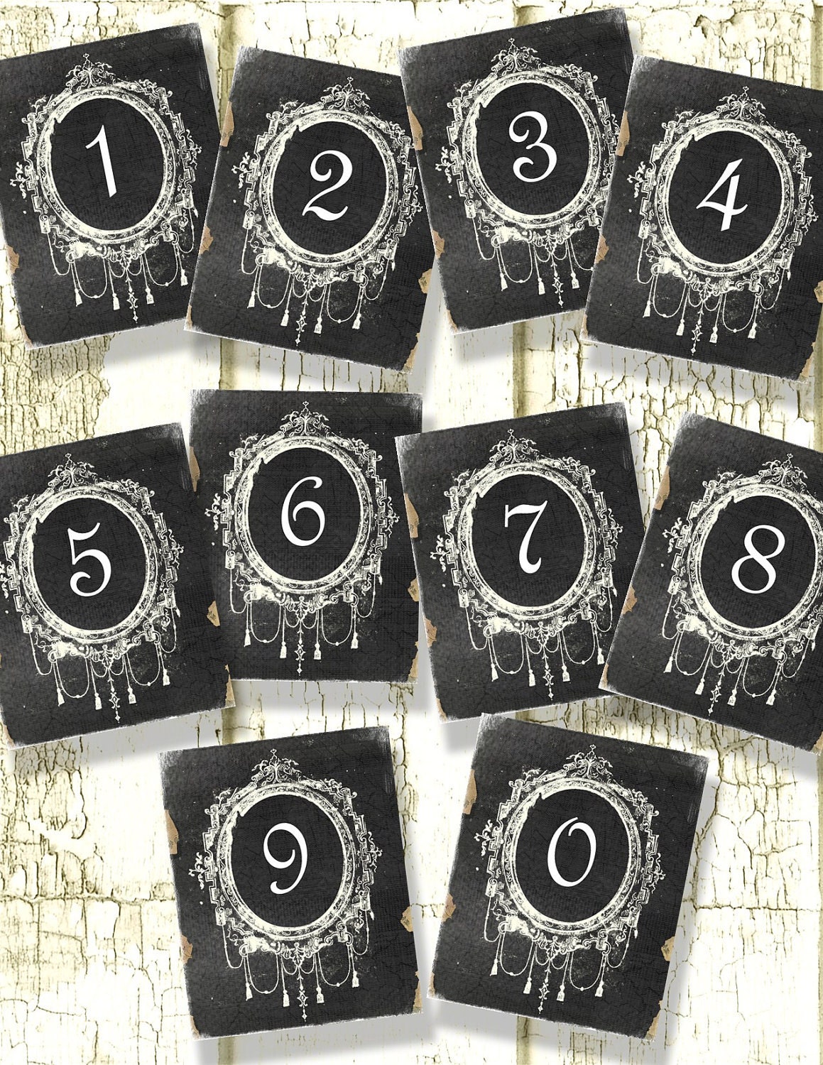 Set of 10, 4x5 French Vintage Digital Wedding Table Numbers