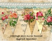Vintage Rose Shabby Music Banner / Easy DIY Digital File