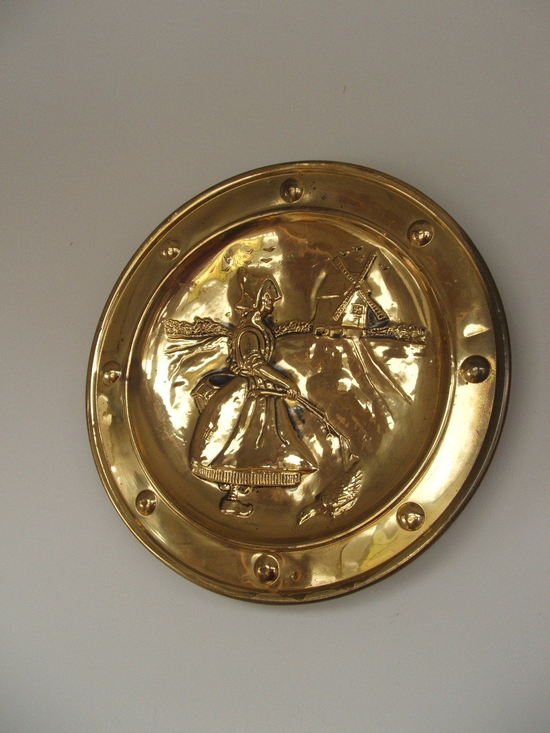 Vintage Brass Goose Girl Wall Hanging