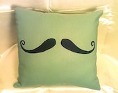 Stache Pillow-Hipster Handlebar Moustache Pocket Pillow-Minty Green-Great for Holiday, Christmas, Halloween
