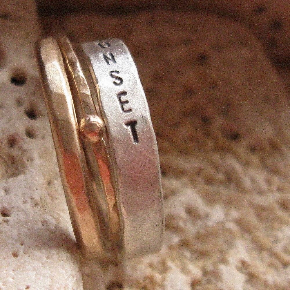 Gold and sterling silver personalized stacking wedding rings