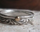 Renaissance Pattern Stacking Rings with Solid Gold Nugget