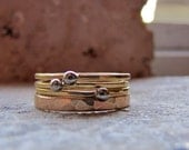 Rustic solid gold wedding band set  with engagement rings