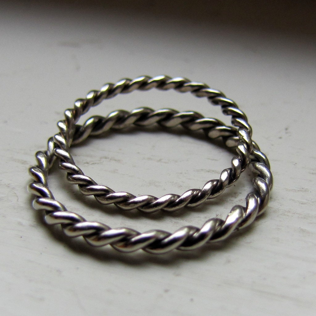 Unique solid gold hand twisted wedding rings