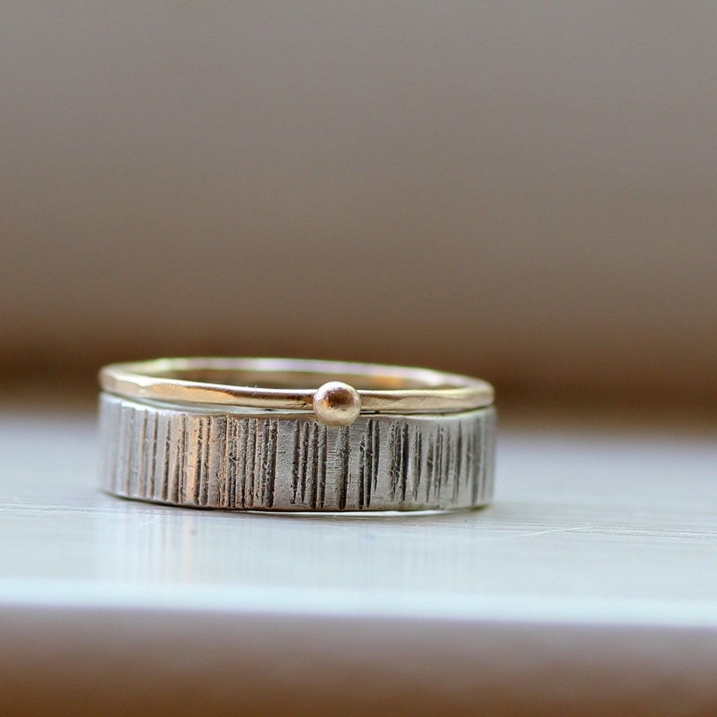 Wood Grain Wedding Band Stacking Rings Tree Bark