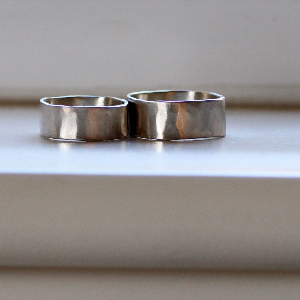 Square White Gold Wedding Band Set