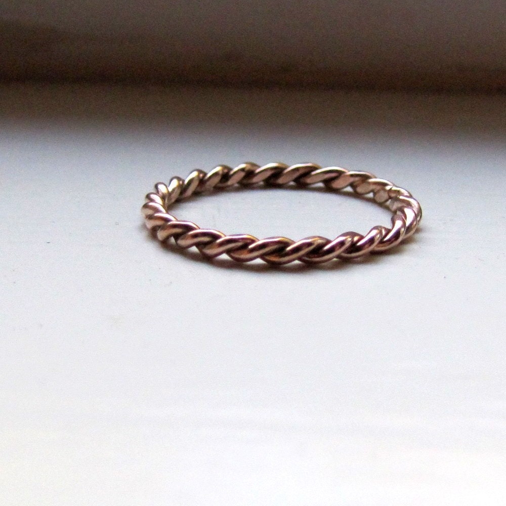 Hand twisted solid gold stacking ring