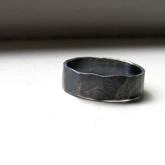 Mens Ring Rustic Distressed Sterling Band