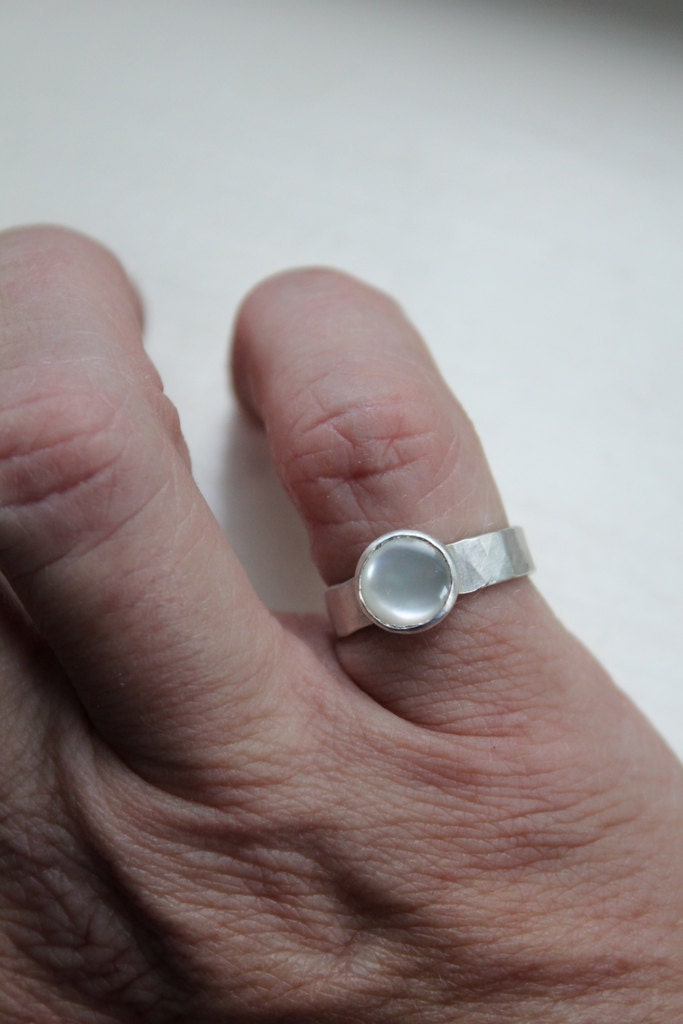 Mother of Pearl Ring Hammered Sterling