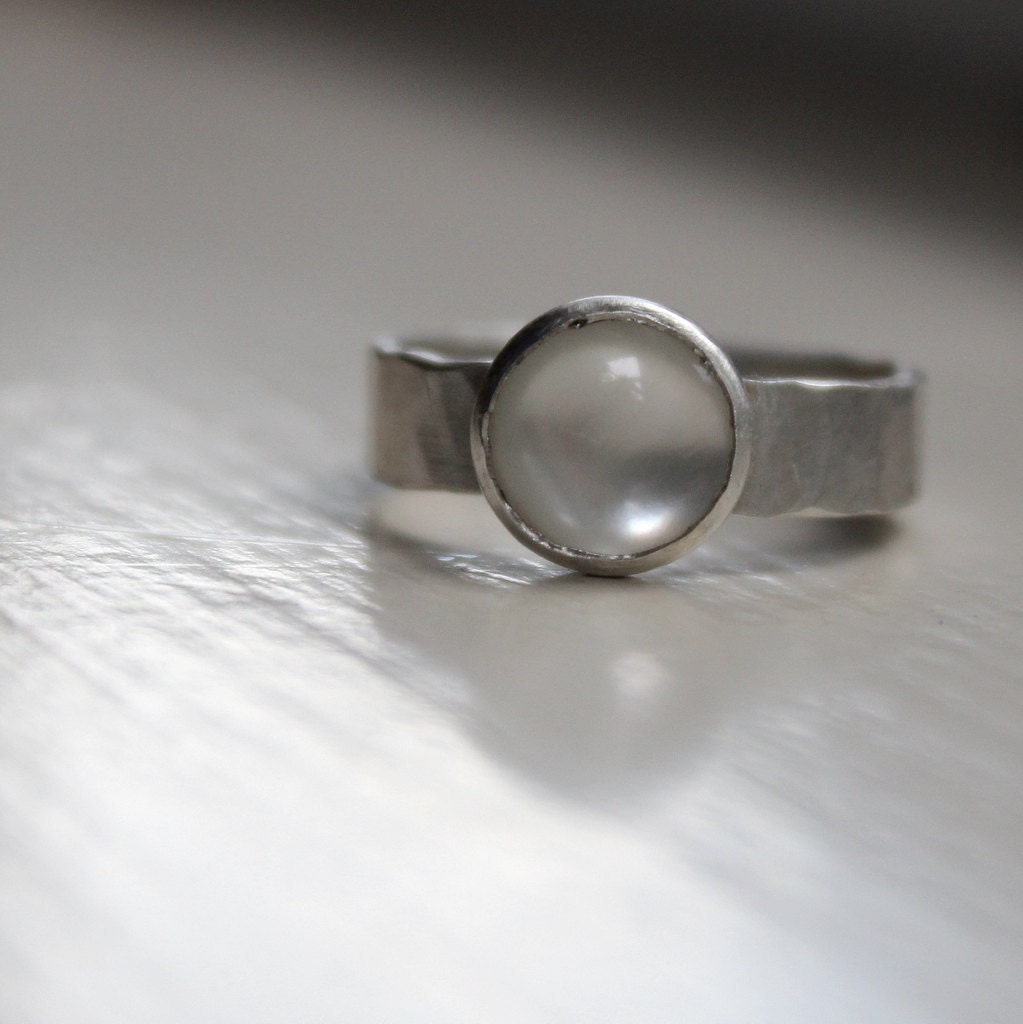 Mother of Pearl Ring Hammered Sterling