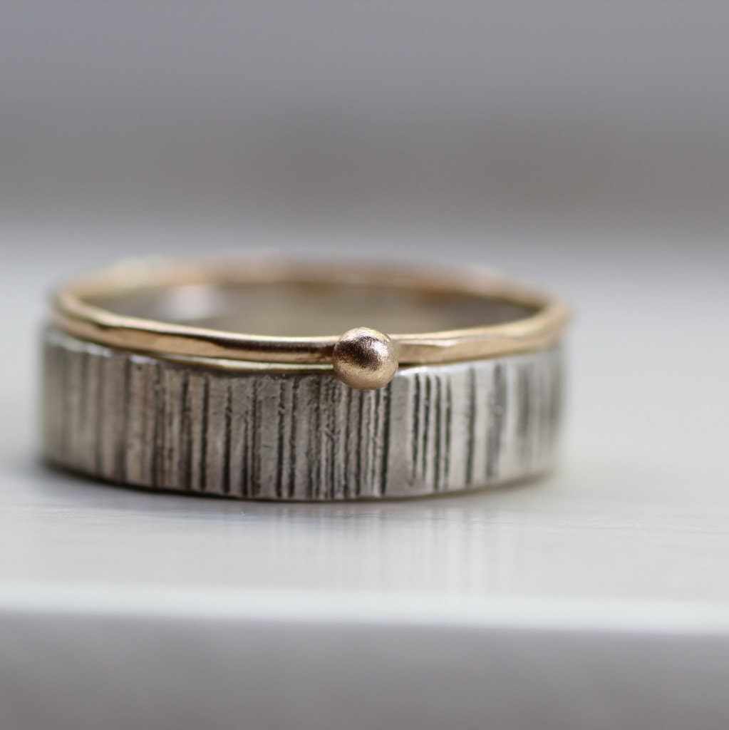 Wood Grain Wedding Band Stacking Rings Tree Bark