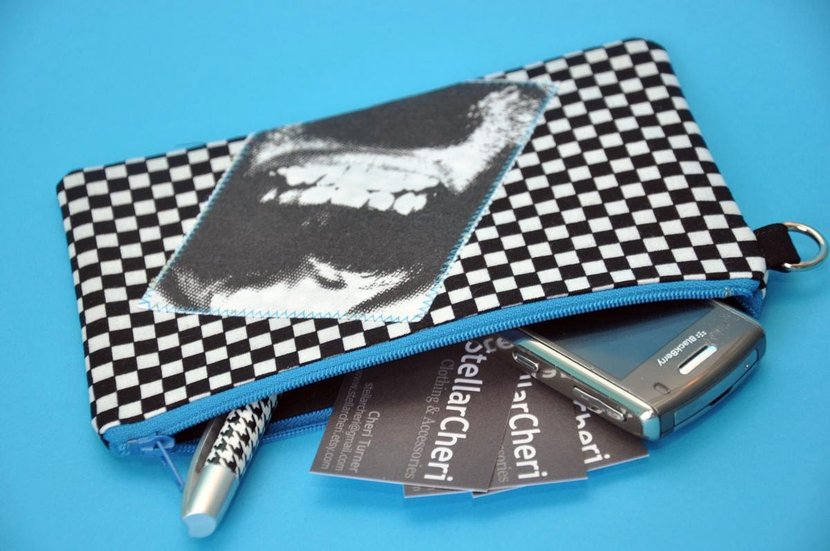 Aqua Moustache Zipper Pouch