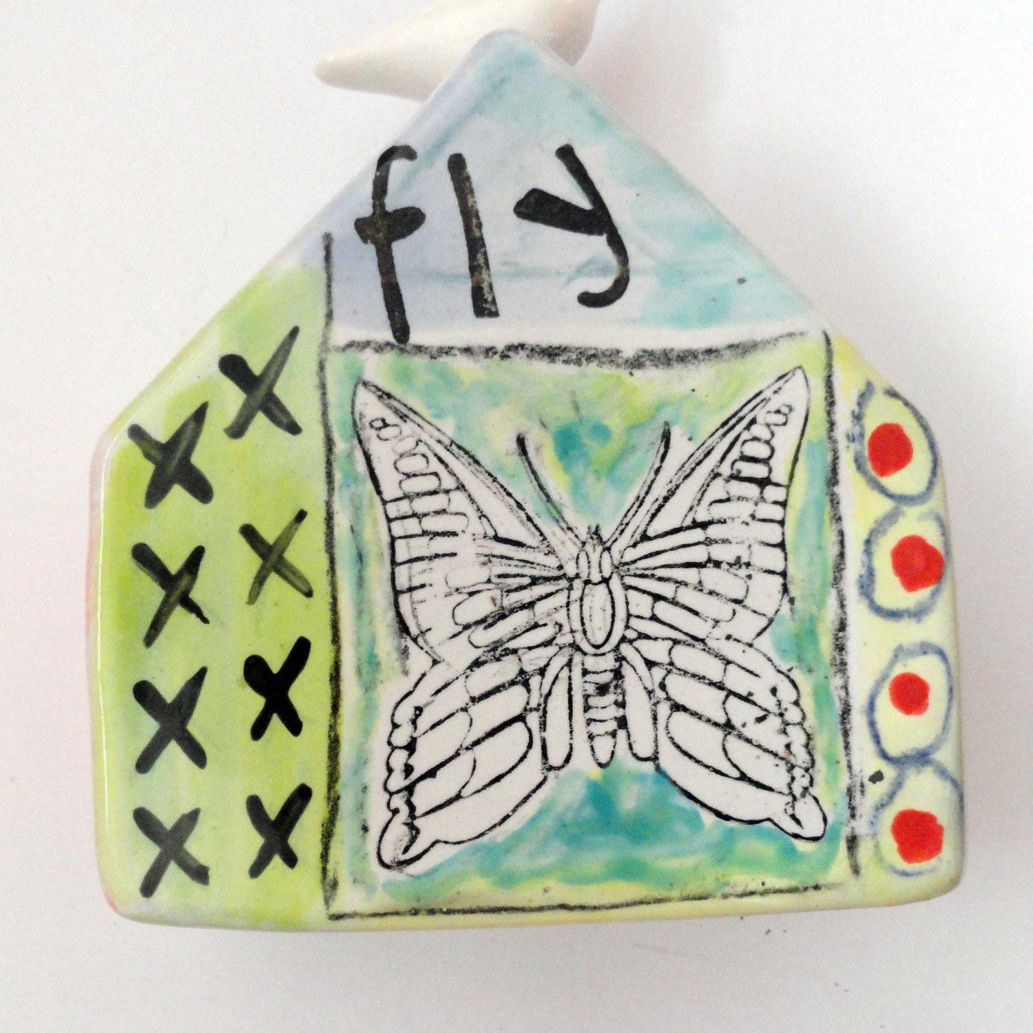 Ceramic Butterfly Dove house wall sculpture
