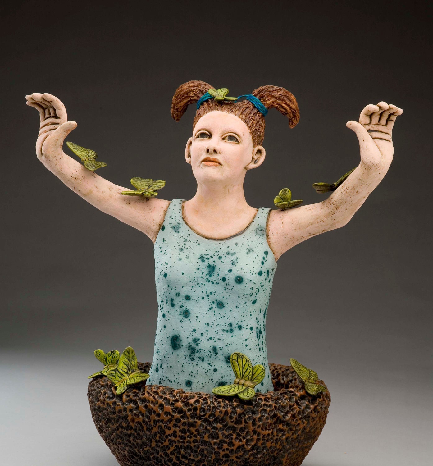 Ceramic Sculpture Butterfly Collector