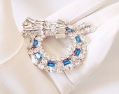 Hollycraft Brooch, Blue & Clear Rhinestones Copr 1951, Bridal, Runway, Pageant