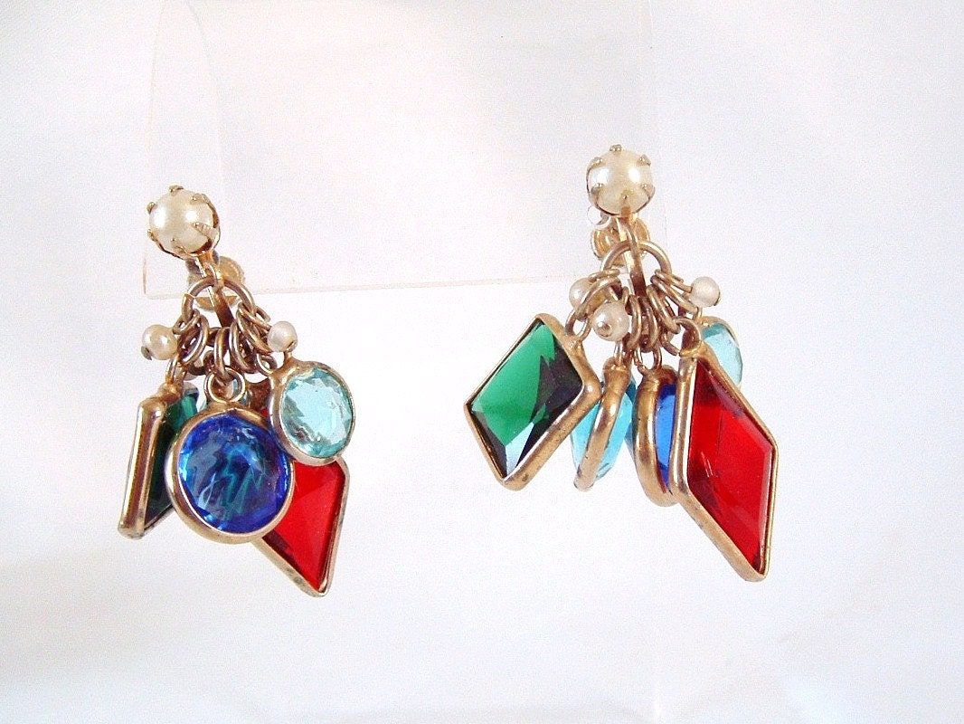 Vintage Stain Glassed Motif Dangle Earrings