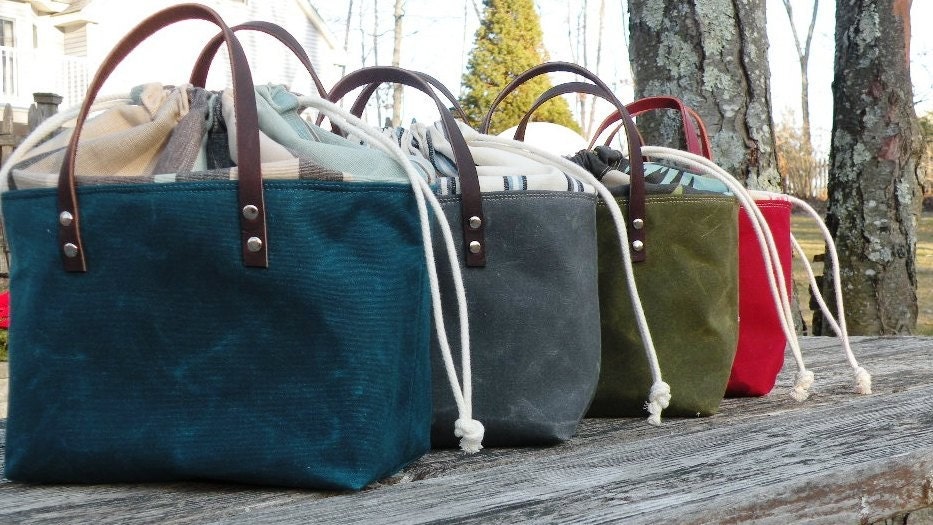 Lunch Tote in Grey Waxed Canvas