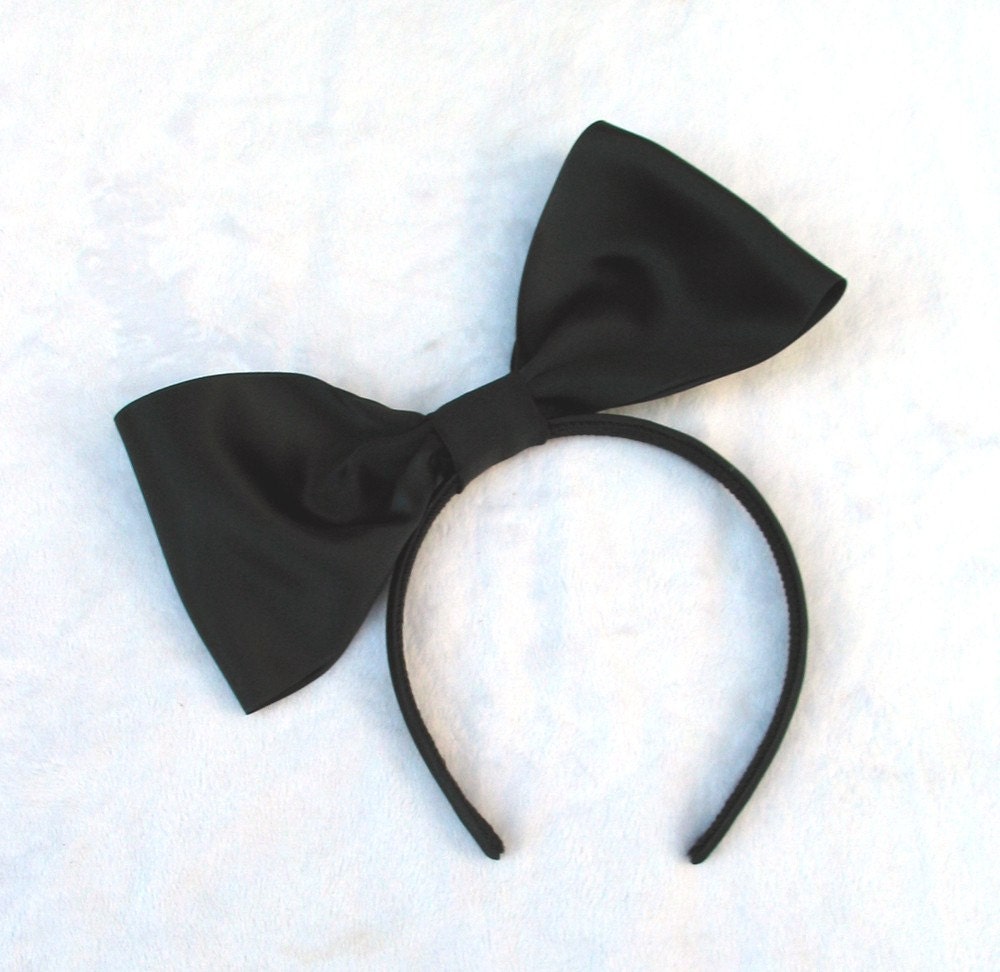 Black Bow Headband, Black Satin Bow Fascinator, Alice Band, Adjustable, Giant Bow, Women, Girls, Red, Black, White, Ivory, Batcakes Couture