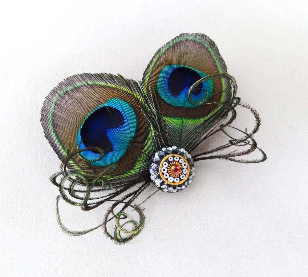 Peacock Feather Fascinator, Weddings, Bridesmaid, Bridal Hair Accessory, Blue, Black, Hair Clip, Batcakes Couture