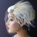 Weddings, Ivory Birdcage Veil, Bridal Hat, White Peacock, Feather Fascinator, Pearl, Crystal Center - Batcakes Couture