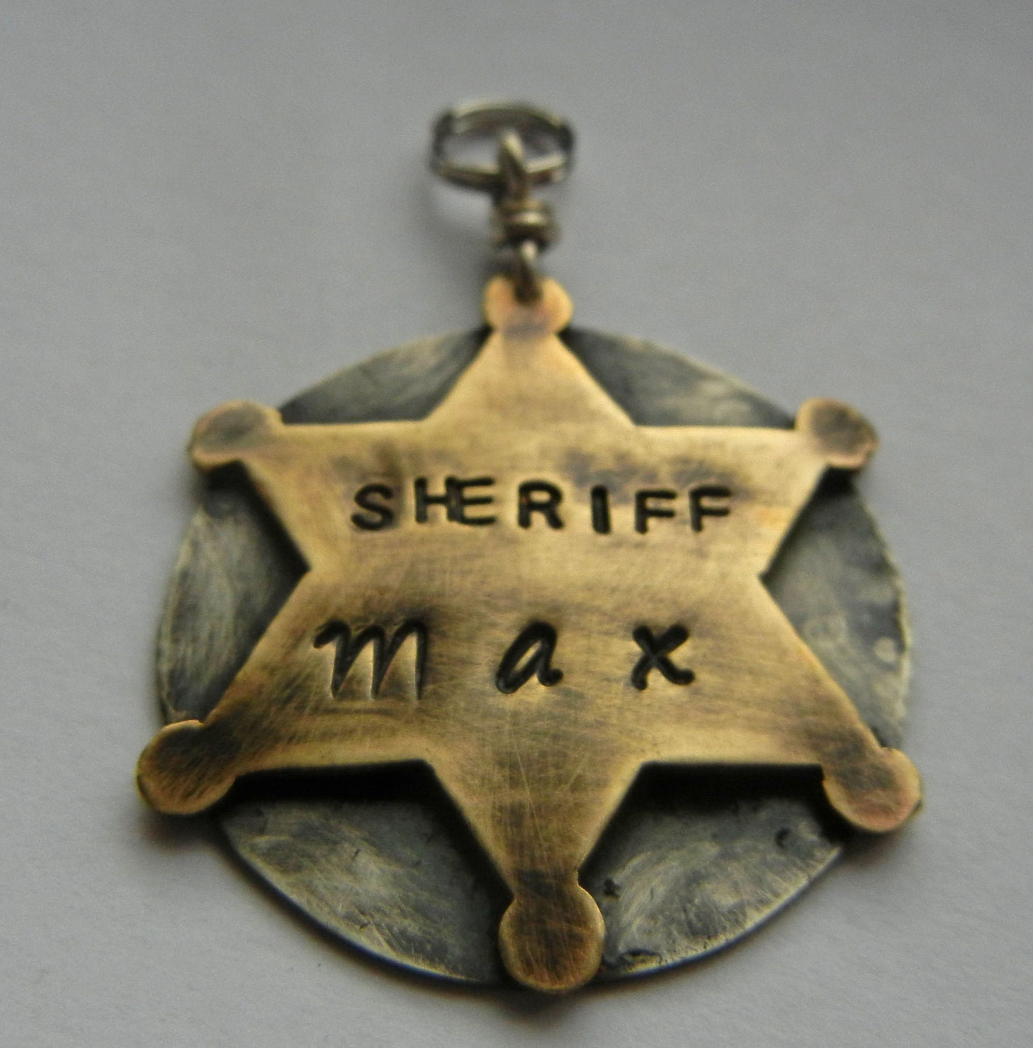 SHERIFF POLICE BADGE dog pet tag dog id. Custom stamped collar pet dog name tag. 1"
