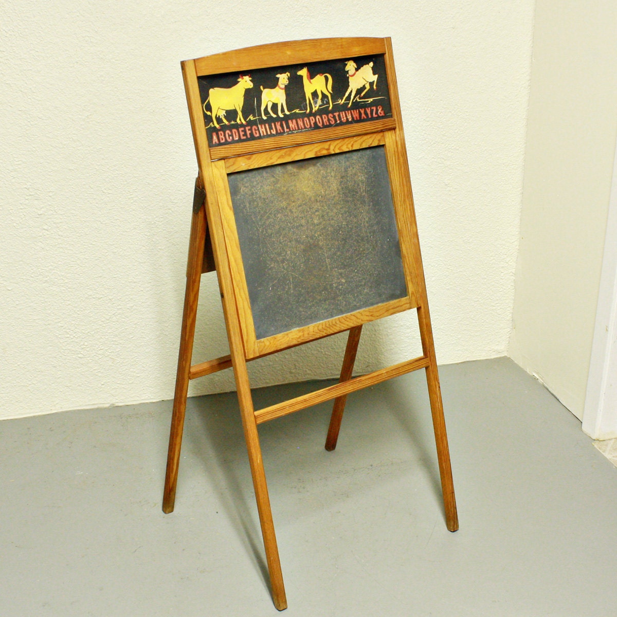 Vintage chalkboard standing easel ABC animals by OldCottonwood