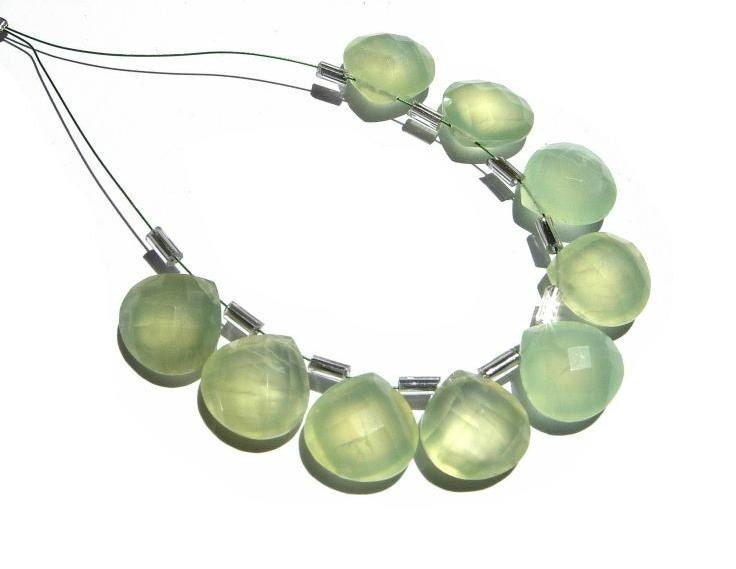Super Finest Prehnite faceted heart briolettes 12mm 9 Pieces 4 Matched pair and 1 focal pendant