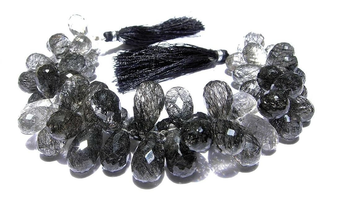 Exceptional Quality AAA Black Rutilated Quartz faceted tear drops 20Pcs 10x7 - 12x9mm