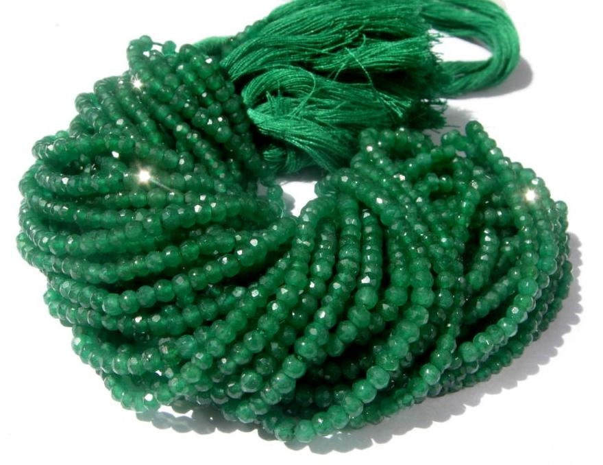 Get 25% Off 14 Inch Super Finest AAA Emerald Green Quartz Micro Faceted Rondelles Size 3.5 - 4mm Finest Quality Wholesale Price Natural