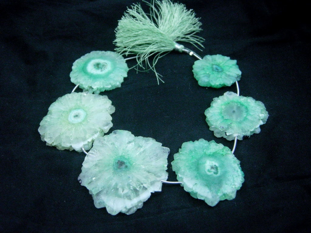 409 Ctw 8 Inches - Green Solar Quartz Stalactite Slice Briolettes Huge 32 - 48mm Approx