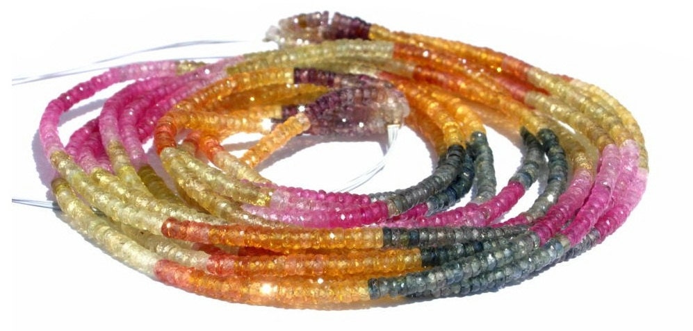 Full 16 Inches - High Quality, Extremely Beautiful Genuine AAA Multi Sapphire Micro Faceted Tyre Shaped rondelles Size 3mm approx
