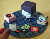 Sad Mona and her record collection - DIY paper craft 3D doll scene