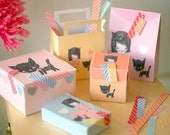 Printable Gift bags papercraft - Girl and kitten (5 designs)