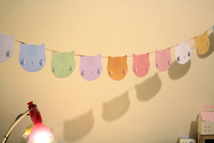 PRINTABLE Kitten Garland / Bunting ( pastels, 12 different colours)