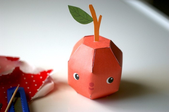 DISCOUNTED TO 99c, Sweet, Red Arthur Apple - Printable PDF paper craft